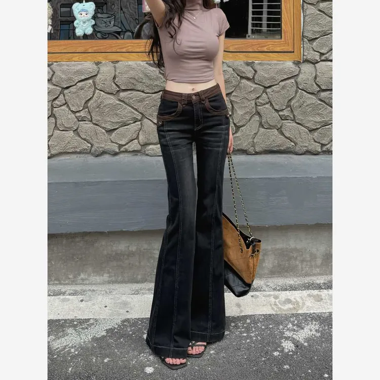 修身微喇黑灰色牛仔裤女秋季2025年新款低腰显瘦百搭小个子喇叭裤