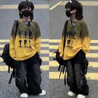乐乐家儿童新款秋款复古印花百搭街头潮酷嘻哈长袖宽松百搭上衣