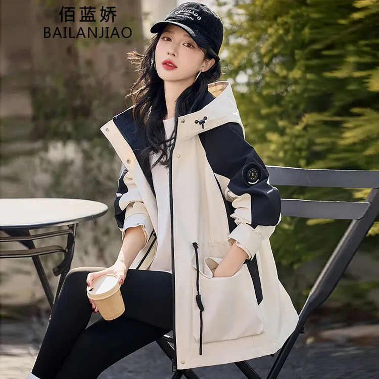风衣女中长款2025春季新款时尚宽松显瘦气质连帽冲锋衣工装外套