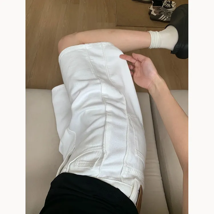 白色牛仔五分裤女夏季新款2025年小众设计感宽松显瘦百搭阔腿中裤