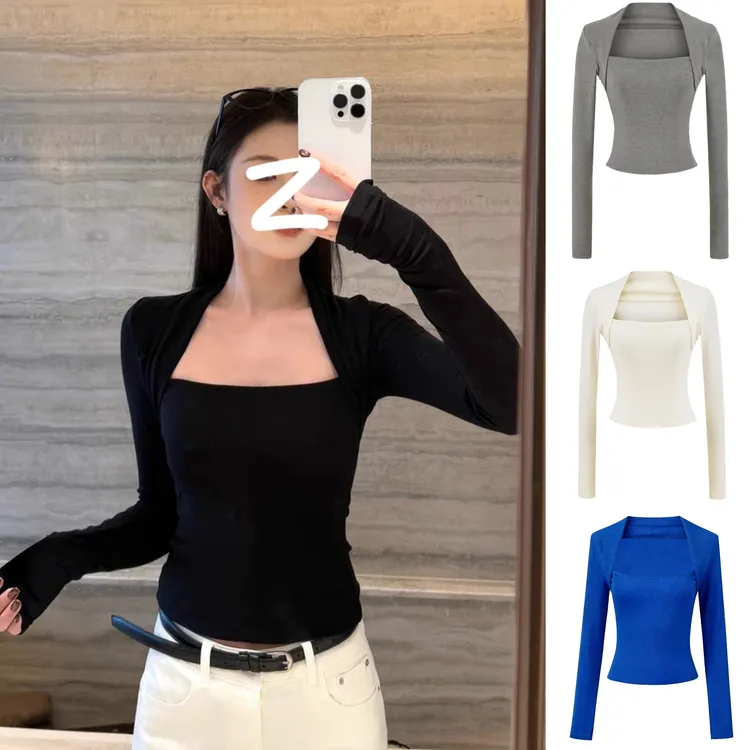 【加绒磨毛】气质辣妹显瘦坎肩长袖女秋冬季遮斜方肌修身性感上衣