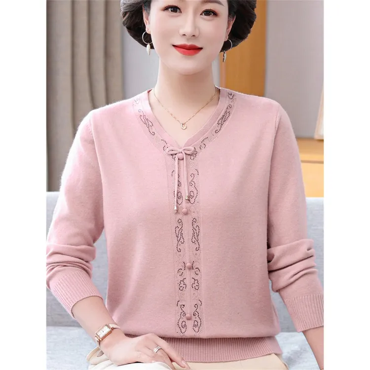 雅鹿优选妈妈秋装洋气打底小衫40岁减龄上衣中老年人女宽松针织衫