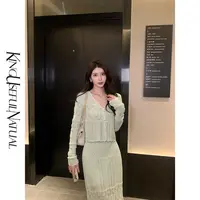 KUN【丽池公园】高定浪漫感 氧气乌龙奶绿两色露肤慵懒撞色春季套装