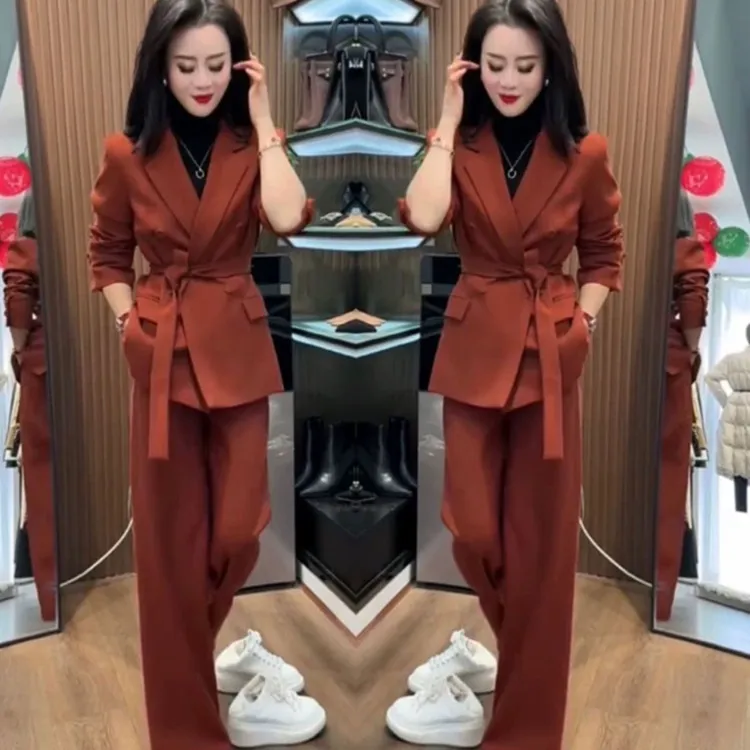 高端网红新款职业西服套装女2025早春款御姐范纯色西装+显瘦裤子