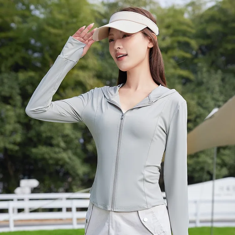 新款夏季瑜伽修身版原纱锦纶新款冰丝衣女防紫外线防晒衣休闲