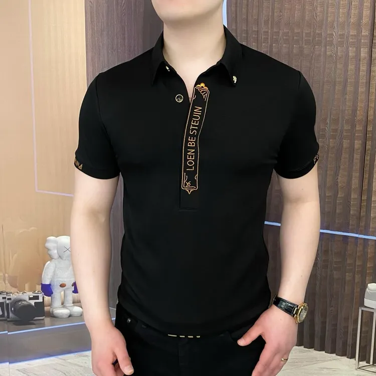 2025夏季POLO衫纽扣男士轻奢时尚百搭半袖潮流修身翻领帅气高品质