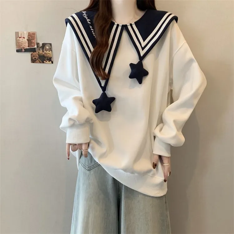 特大码300斤新款海军领新款学院风设计百搭卫衣秋冬减龄洋气上衣