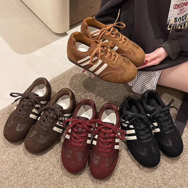 复古德训鞋春秋新款单鞋内增高运动鞋百搭板鞋圆头系带休闲阿甘鞋