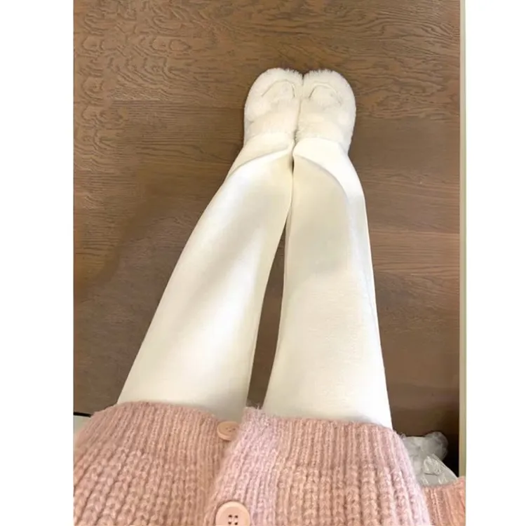 奶白色糯米针织阔腿裤女春秋休闲直筒拖地烟管软糯垂感糯米裤子