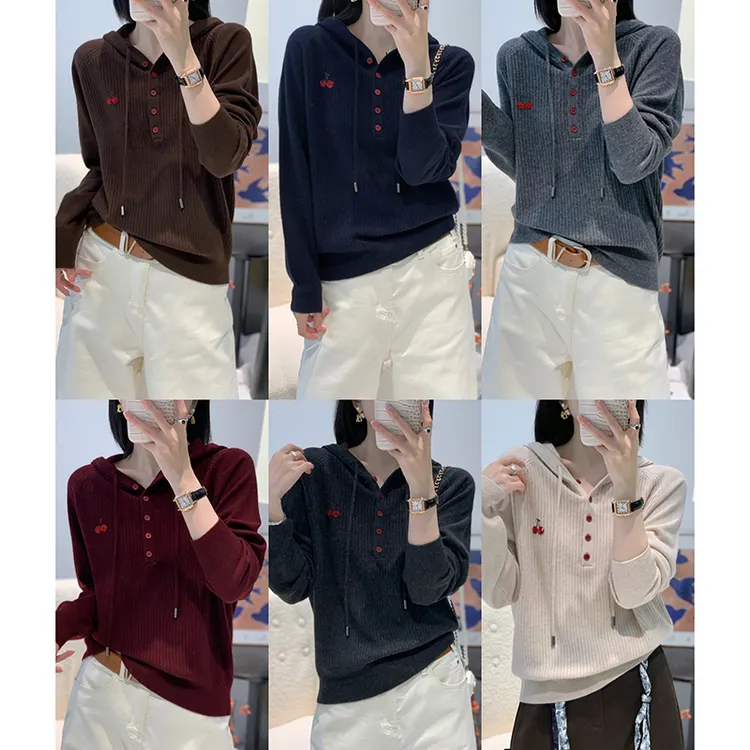 秋冬新款连帽宽松显瘦长袖针织衫洋气减龄羊毛帽衫女066-1034