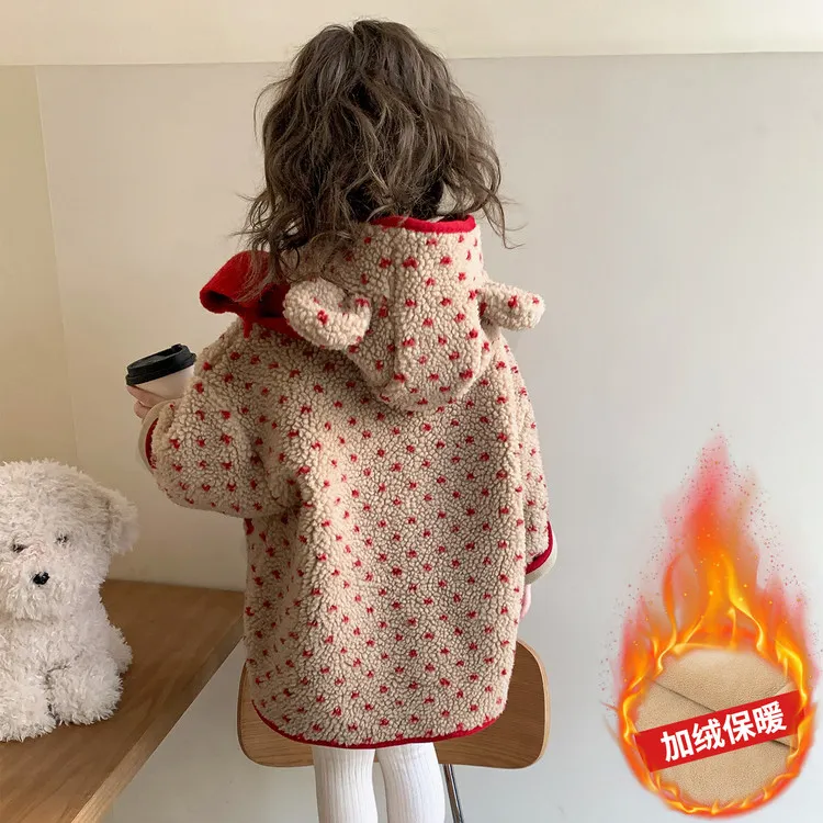 女童秋冬季加绒外套2025新款儿童洋气中长款毛毛衣女宝宝加厚大衣