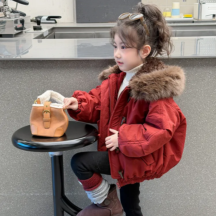 女童冬装外套2025新款女宝宝连帽上衣女孩冬季加绒加厚儿童派克服