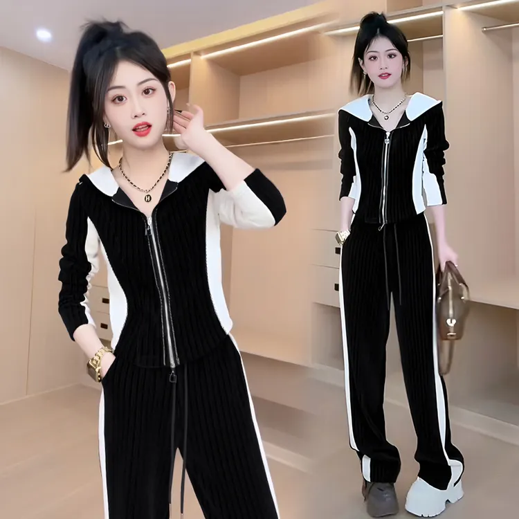 网红运动休闲套装女2026春秋时尚今年流行连帽卫衣阔腿裤两件套