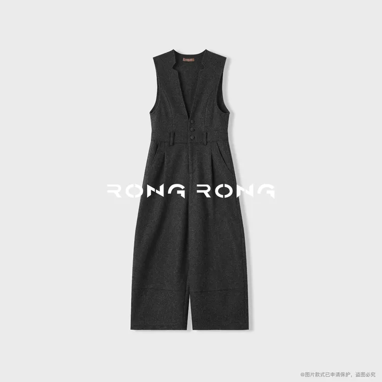 溶溶【墨诗千篇】RONGRONG绵羊毛混纺深极简高智阔腿连体裤2517K701