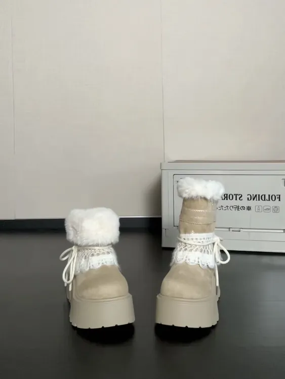 【小椰家】厚底雪地靴2025冬季加绒保暖短靴增高毛毛棉鞋MX396