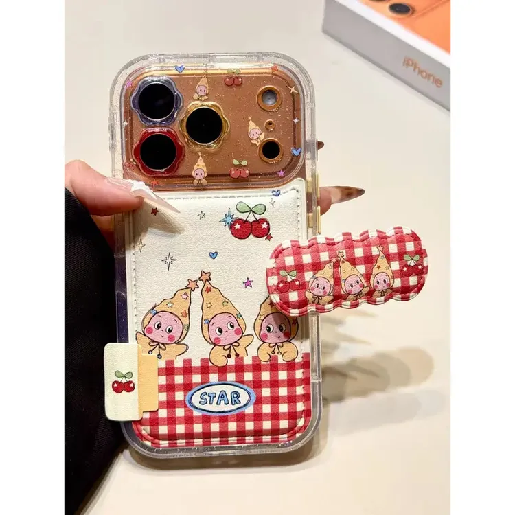 红格纹三只星星男孩折叠支架适用苹果17promax手机壳15iphone16