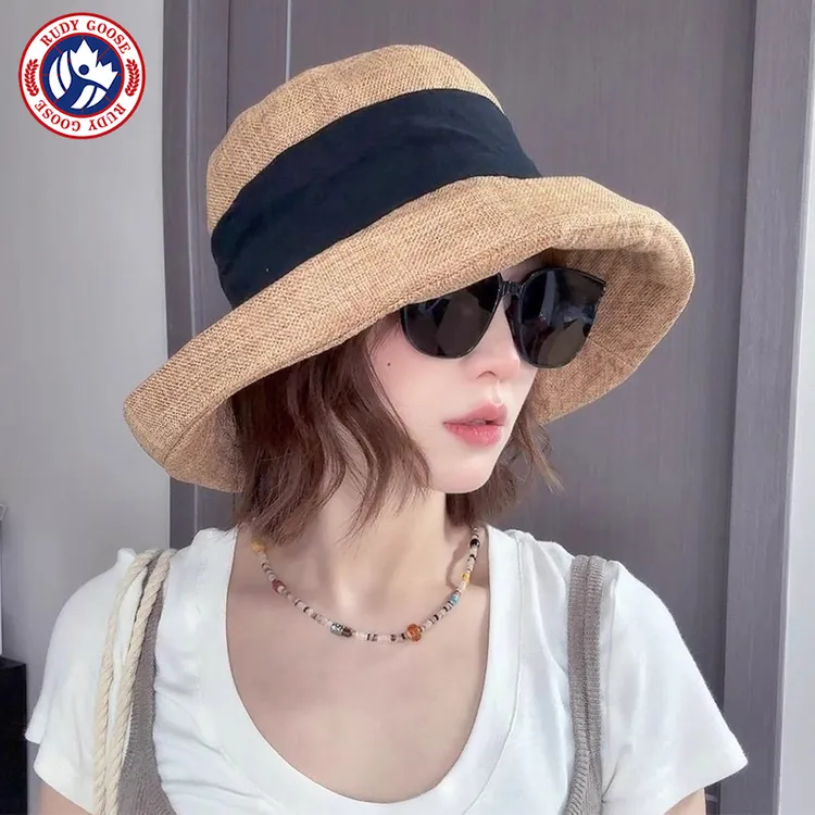 RUDY GOOSE日系棉麻大檐渔夫帽女新款夏季户外百搭遮阳帽防晒盆帽