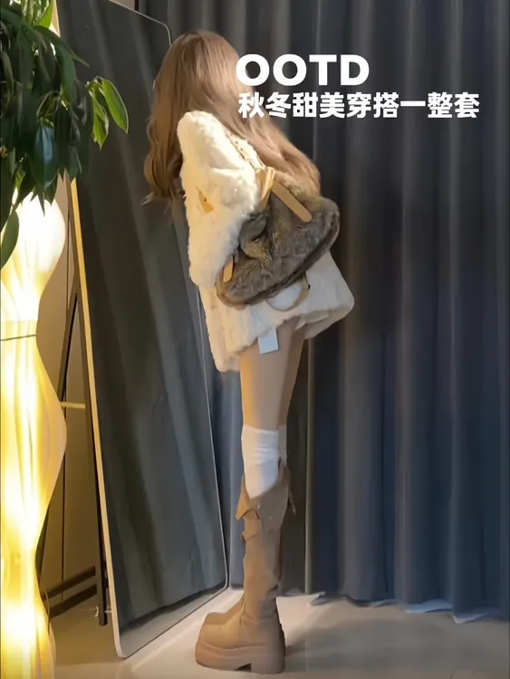 月影少女 立领染尖保暖毛毛外套女秋冬季飘带衬衫+蓬蓬短裙三件套