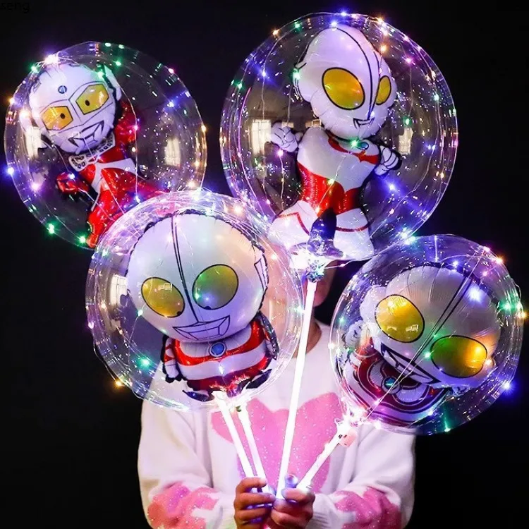 网红发光波波球透明带灯夜市摆摊小商品批发地摊气球彩灯卡通跨境