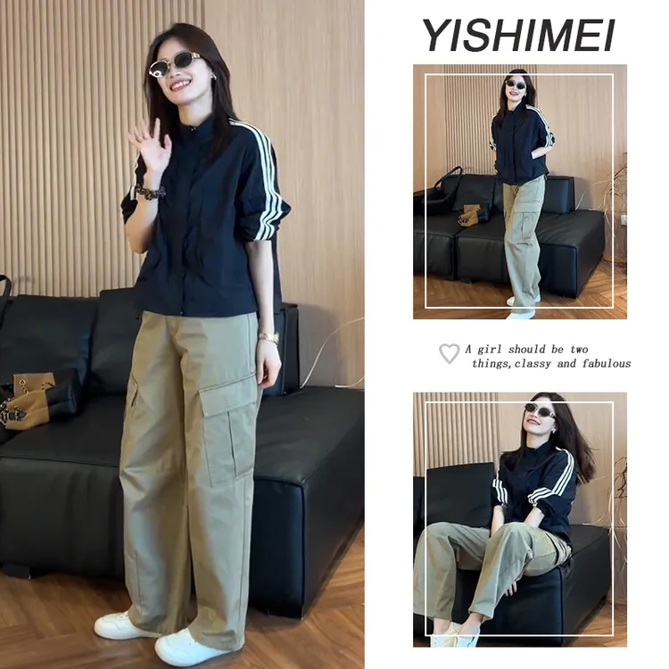 秋装搭配一整套2025年新款爆款韩系百搭防晒外套高腰工装裤两件套