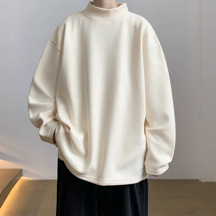 长袖T恤男生休闲加绒加厚秋冬打底衫半高领德绒卫衣保暖内衣上衣