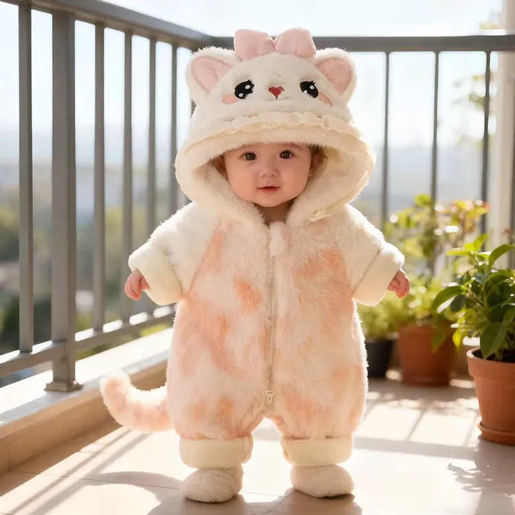 网红小熊婴儿连体衣加厚冬装外出超洋气男女宝宝衣服加绒保暖哈衣