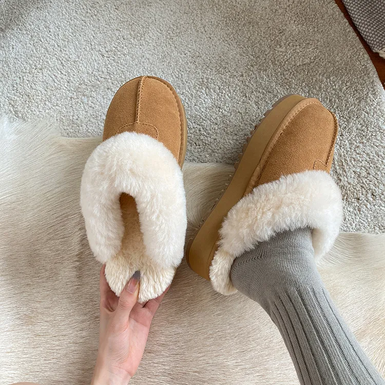 厚底皮毛一体拖鞋女2024秋冬新款加绒加厚包头拖千颂伊同款防滑