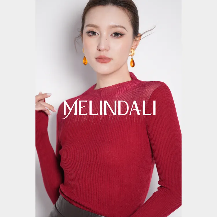 Melinda Li【魅夜千金】2/60支100绵羊毛亮丝半高领针织衫打底毛衣