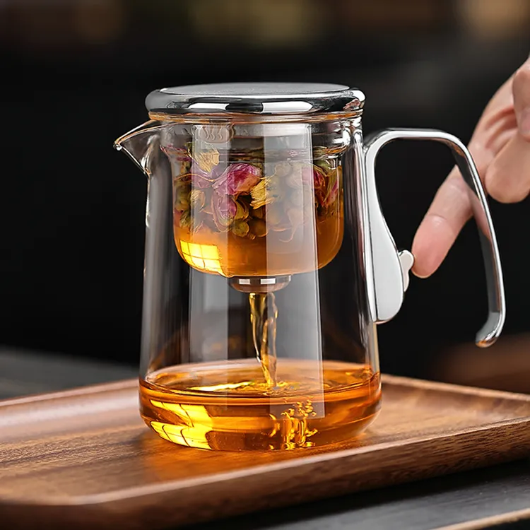 轻奢飘逸壶玻璃泡茶杯茶水分离茶壶一键过滤泡茶壶磁吸高档冲茶具