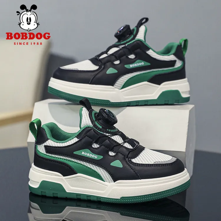 巴布豆男童休闲鞋春秋双网皮面防水儿童中大童男孩运动鞋T169G