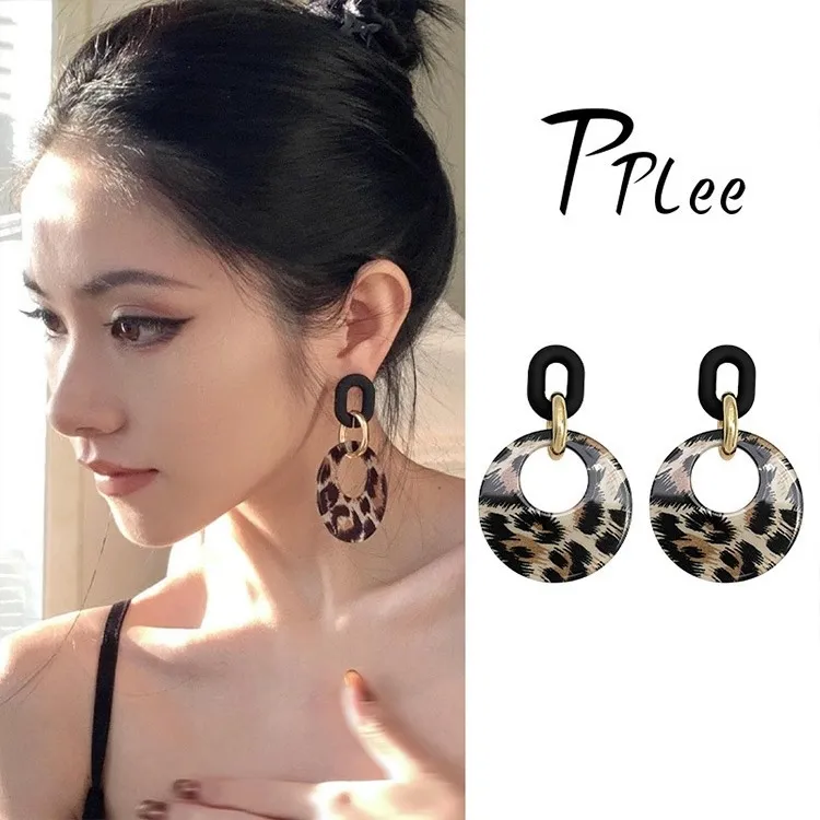 合金耳饰 千禧辣妹豹纹几何圆圈耳环复古气质百搭冷淡风耳圈耳饰