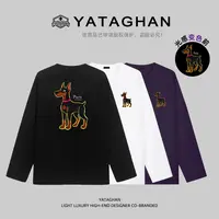 YATAGHAN【憨憨狗】重磅刺绣克变色潮牌T恤休闲长袖T恤男女同款