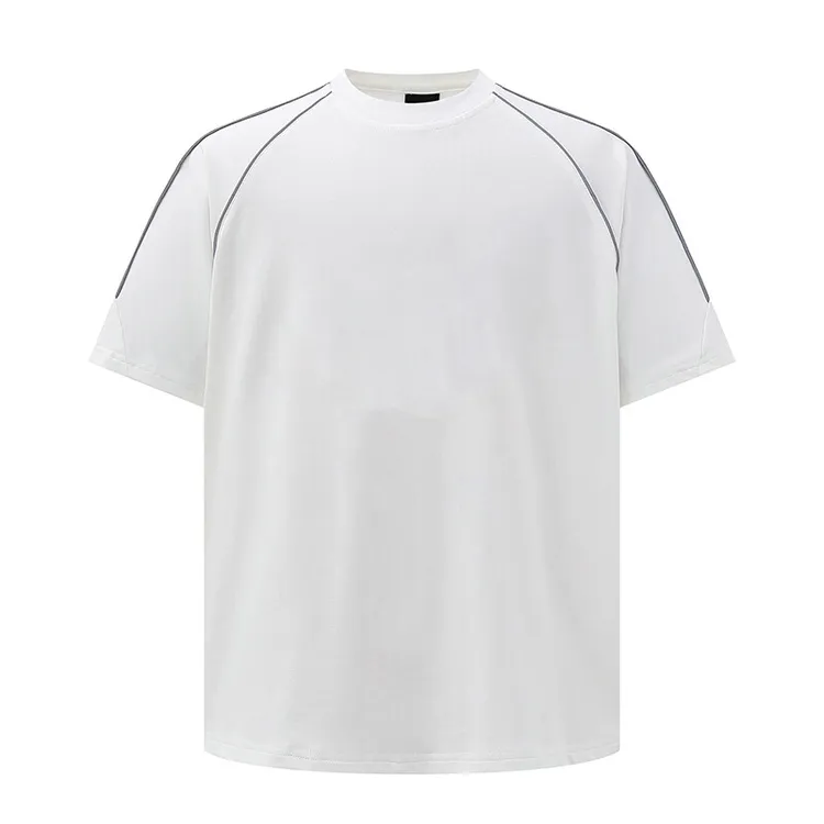 反光条纹重磅纯棉短袖男2025夏季新款夜晚安全反光条跑步骑行t恤