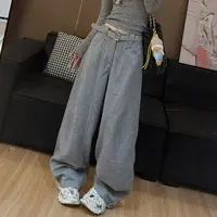 【LLU李】带腰带 高腰显瘦百搭休闲裤宽松阔腿裤 LLU-9122017