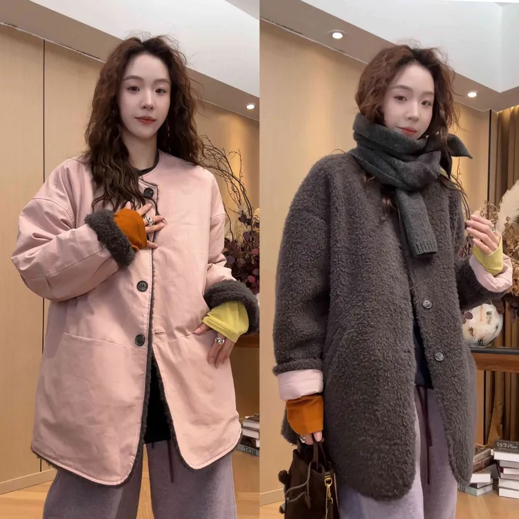 小静静一会【粉灰双面穿外套】2025秋冬新款休闲百搭外套 2510C7040