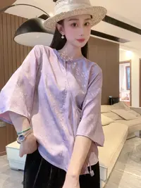 【紫漫】早秋紫色系七分袖简约时尚百搭显瘦女日常上衣