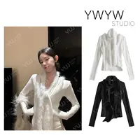 【YWYW25F/W】毛毛拼接手袖V领修身加绒针织衫+仿真围脖配饰5861