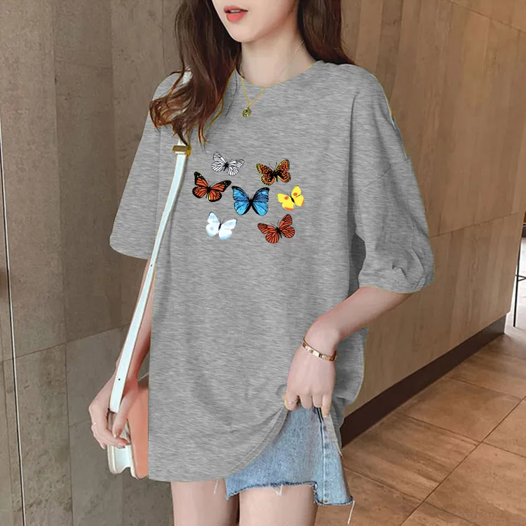 半袖纯棉印花短袖t恤女夏季2022新款韩版宽松显瘦大码打底衫上衣