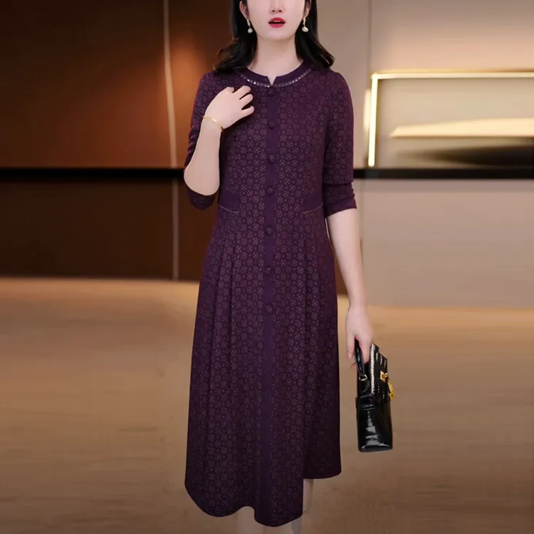 木雅精大码女装2025秋季新款高级感紫色时尚高贵遮肉显瘦连衣裙子