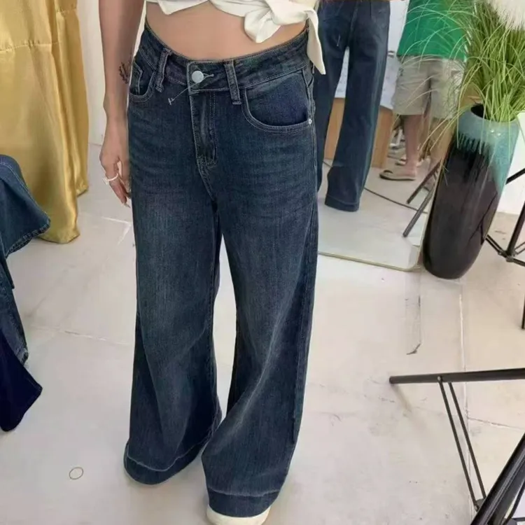 ATSPACESX复古蓝牛仔裤秋季新款百搭宽松弹力垂感高腰喇叭裤999测