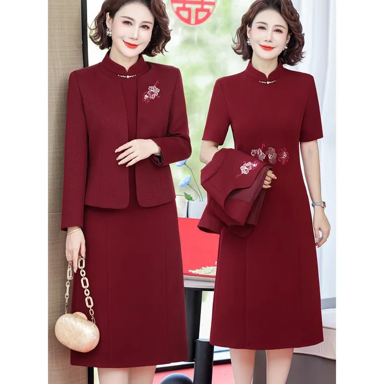 中老年女喜婆婆婚宴装2025新款秋冬结婚妈妈礼服高贵两件套连衣裙