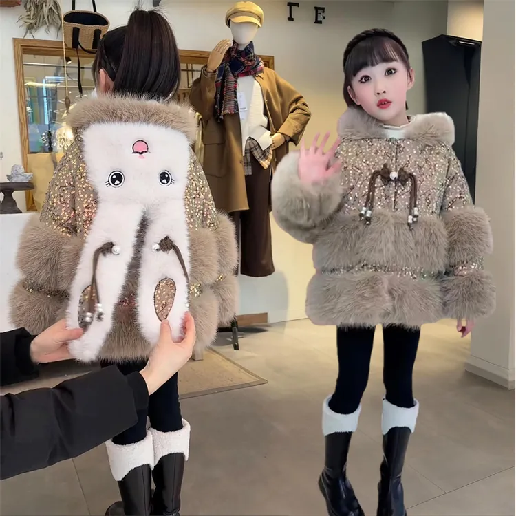 女童仿皮草毛毛外套2025冬装新款女宝宝加绒加厚洋气公主风拜年服