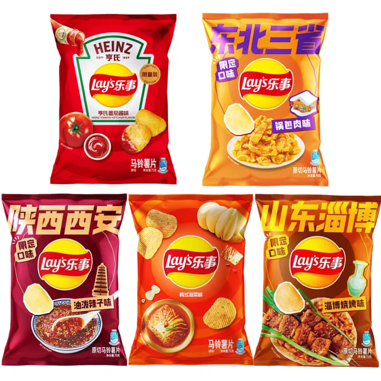 乐事薯片限定口味油泼辣子亨氏番茄酱韩式泡菜味东北锅包肉味    