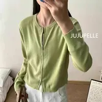 撞色假两件拉链打底针织衫早秋新款高级感韩版百搭休闲上衣女显瘦