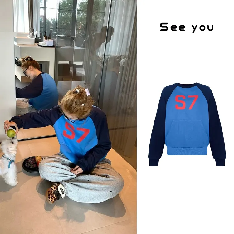 美式复古撞色印花套头卫衣女早秋休闲上衣A1209