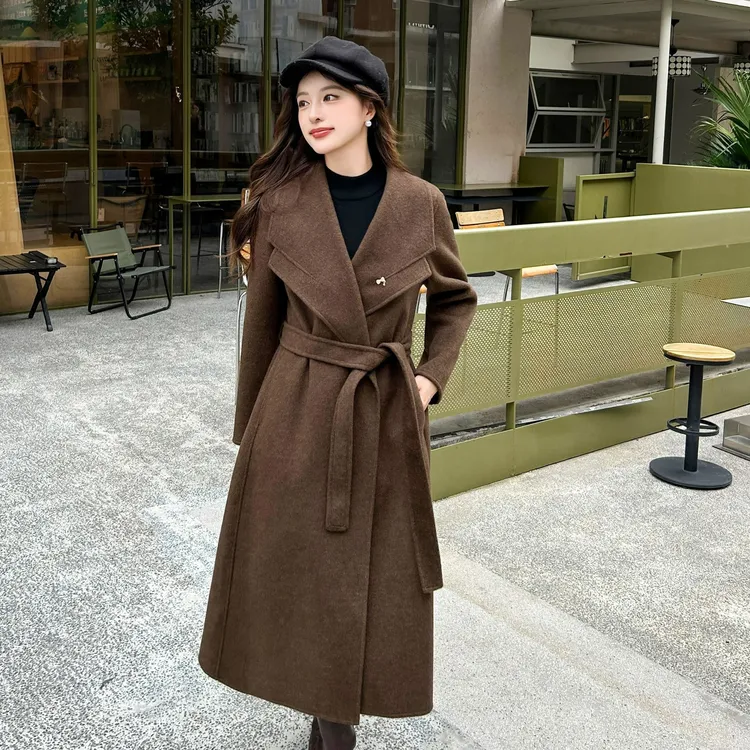 【罗衣日记专属】羊毛大衣长款毛呢外套秋冬新款高档时尚双面大衣
