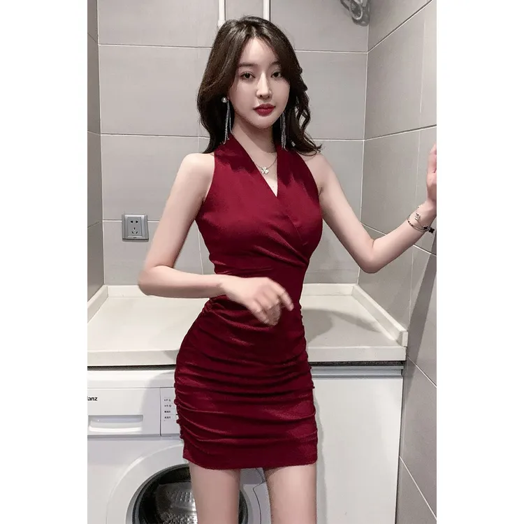 2025春夏新款女装气质性感无袖连衣裙夜店女装夜总店辣妹紧身收腰