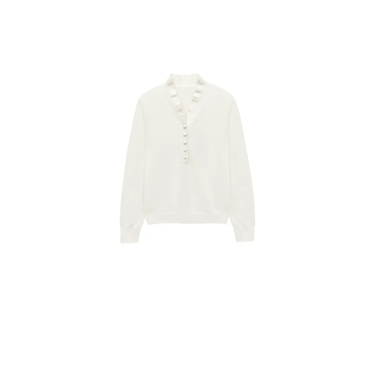 【MIXCITY亚楠家】波浪衫◆140支超细羊毛花边领珍珠扣羊毛衫9134