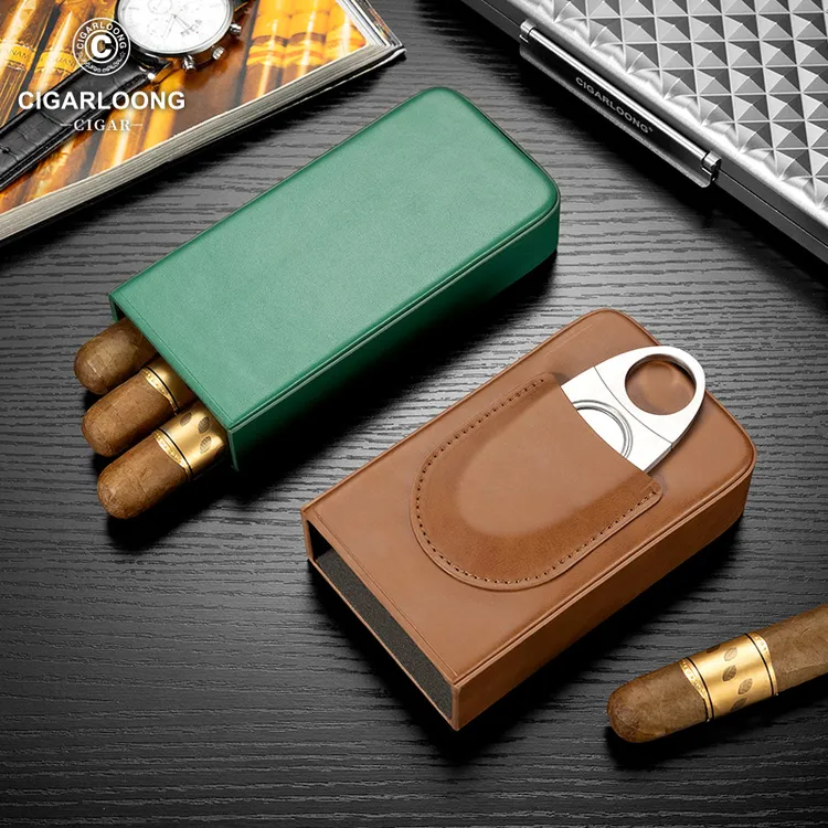 茄龙雪茄套锋利雪茄剪搭配皮革密封便携三支装保湿雪茄套 CG-II1
