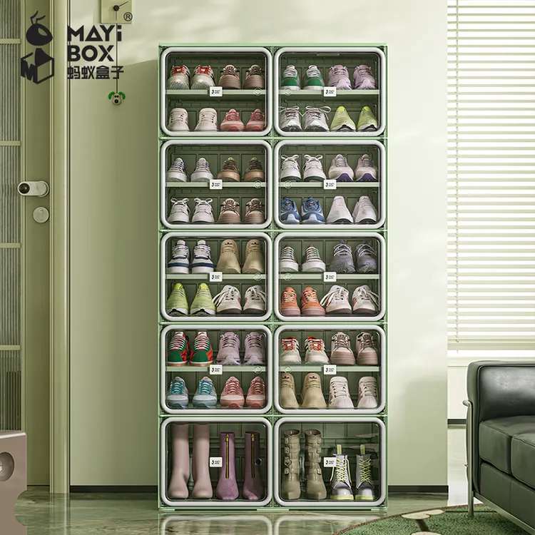 蚂蚁盒子免安装鞋柜北欧简约透明靴子柜鞋子收纳鞋盒绿色鞋柜家用